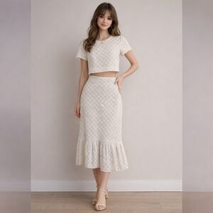 MK White Eyelet Crop Top and Skirt Set